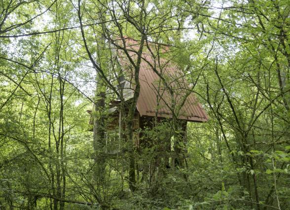 Casa de madera elevada entre bosque en Experiencia Basoa Suites, alojamiento en Larrainzar, valle de la Ultzama.
