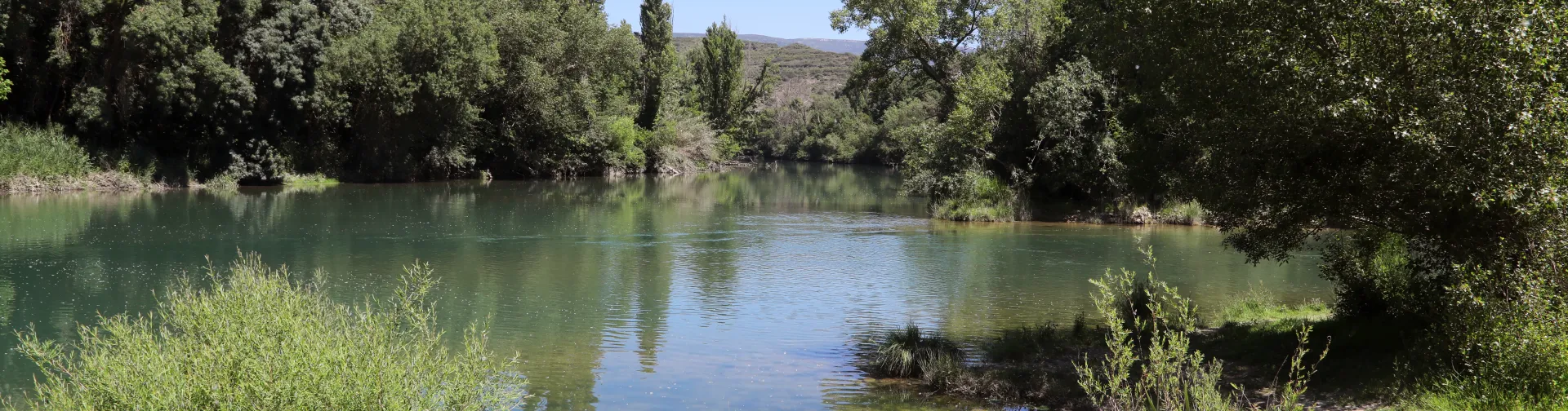 Río con vegetación y bosque en la Barca de Monrealico, Sendero Urdina.