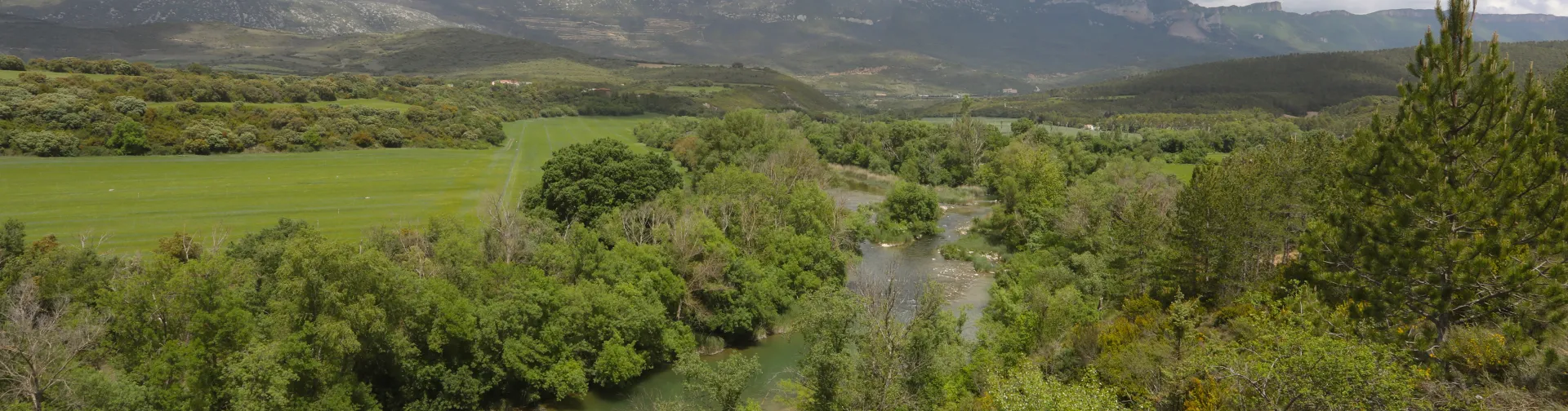 Paisaje desde el mirador del Paseo del Papa en el Sendero Urdina, con vistas al Valle del Río Aragón.