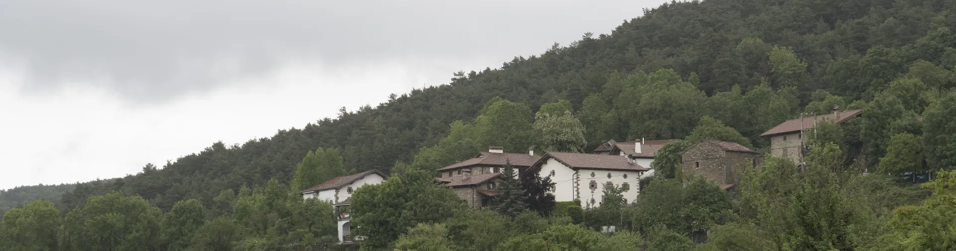 Pueblo de Osteriz en ladera boscosa.