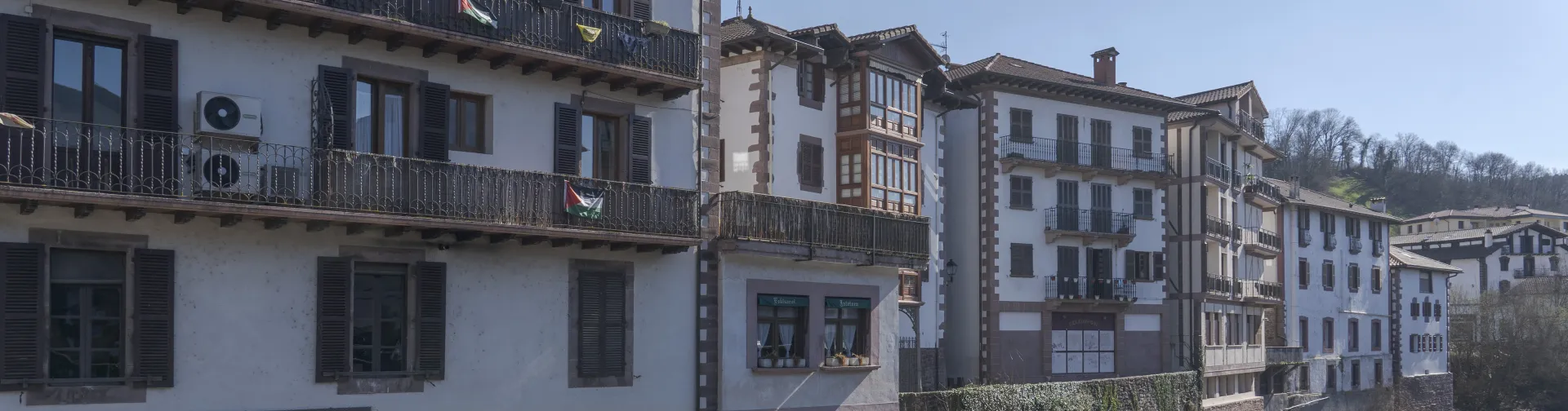 Conjunto de casas a la orilla del rio de Elizondo.